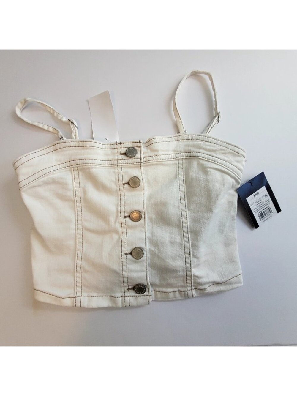 Art Class White Denim Crop Top With Button Front & Spaghetti Straps Medium (8)